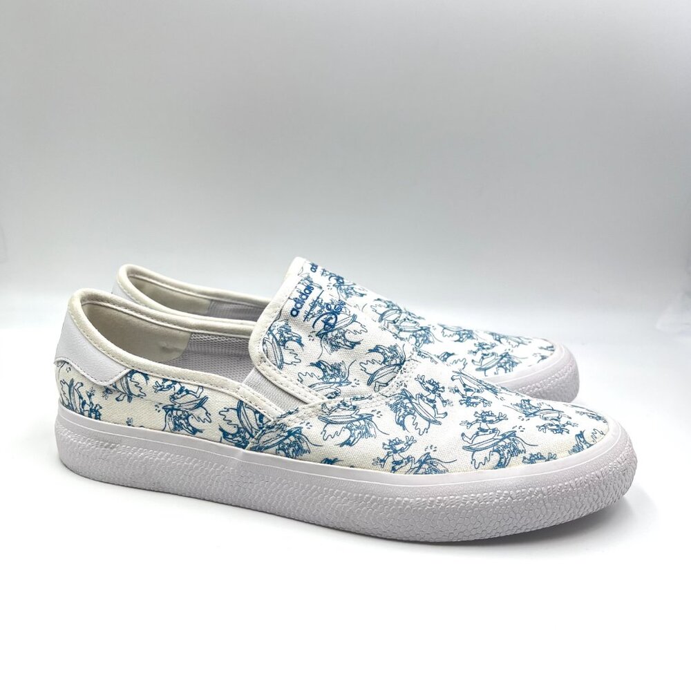 Adidas X Disney Size 9.5 Blue White Goofy Surf Surfing Slip On Sneakers Shoes